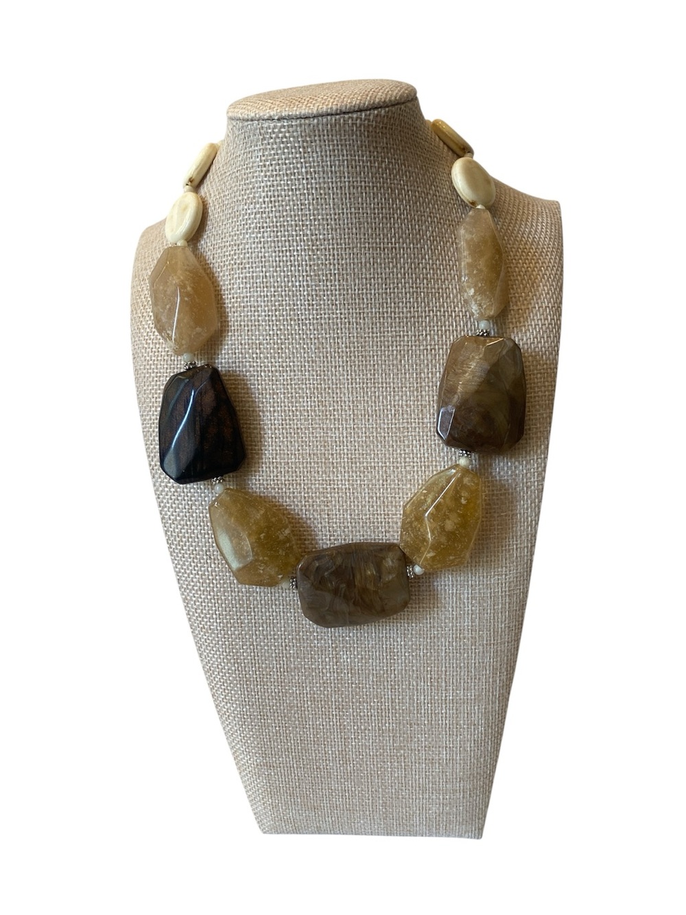 Statement Earth-Tone Beaded Necklace - Neutral Brown and Beige